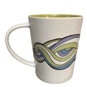 Starbucks Coffee Mug White & Lime Lavender Wavy Swirl Design Colorful Summer ‘10